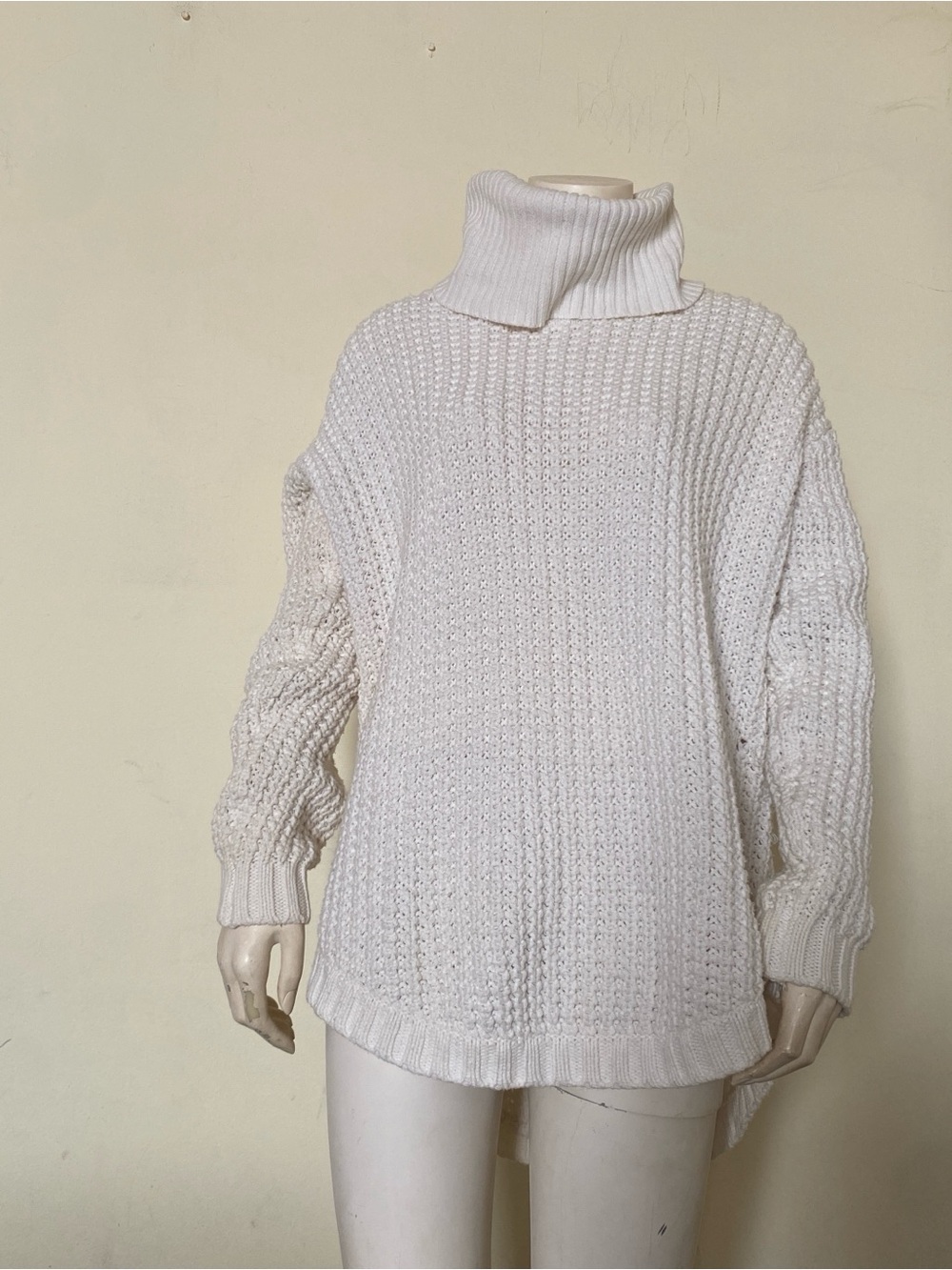 Chunky White Turtleneck Knit Sweater